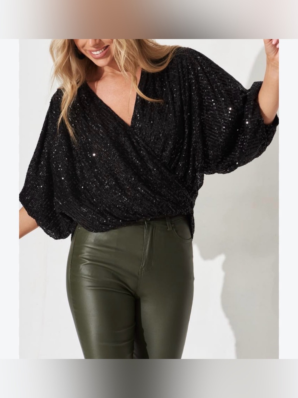 &merci Women's Black Sequin V-Neck Top Blouse Dolman Medium M Holiday Party Y2K